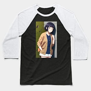 Anime Kawaii Girl Leaning Against The Wall Baseball T-Shirt